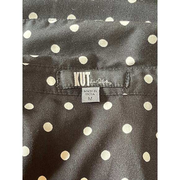 Womens Kut From The Kloth Black‎ White Polka Dot Long Sleeve Blouse Pockets M - Picture 7 of 10
